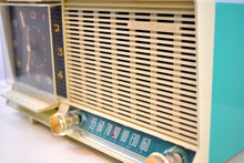Load image into Gallery viewer, SOLD! - Sept 17, 2019 - Aqua and White Mid Century Vintage 1960 General Electric C-451B AM Tube Clock Radio Wow! - [product_type} - General Electric - Retro Radio Farm