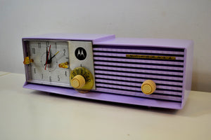 SOLD! - Sept 13, 2019 - Lavender Lady Bi-level Retro Jetsons 1957 Motorola 57CD Tube AM Clock Radio Stunning! - [product_type} - Motorola - Retro Radio Farm