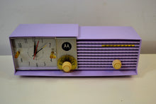 Load image into Gallery viewer, SOLD! - Sept 13, 2019 - Lavender Lady Bi-level Retro Jetsons 1957 Motorola 57CD Tube AM Clock Radio Stunning! - [product_type} - Motorola - Retro Radio Farm