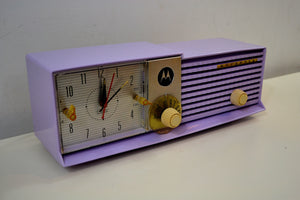 SOLD! - Sept 13, 2019 - Lavender Lady Bi-level Retro Jetsons 1957 Motorola 57CD Tube AM Clock Radio Stunning! - [product_type} - Motorola - Retro Radio Farm