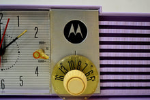 Load image into Gallery viewer, SOLD! - Sept 13, 2019 - Lavender Lady Bi-level Retro Jetsons 1957 Motorola 57CD Tube AM Clock Radio Stunning! - [product_type} - Motorola - Retro Radio Farm