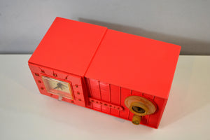 Watermelon Pink Mid Century Retro Jetsons 1957 Olympic Model 408 AM Clock Radio Totally Restored! - [product_type} - Olympic - Retro Radio Farm