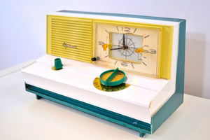 SOLD! - Sept 11, 2019 - Emerald Green Metallic Mid Century Retro Vintage 1960 Sylvania Model 5C12 AM Tube Clock Radio Unique Works Great!