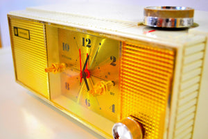 SOLD! - Dec 10, 2019 - Grecian Ivory and Gold 1965 Penncrest Model 3625 AM Tube Clock Radio Works Great Looks Great! - [product_type} - Penncrest - Retro Radio Farm