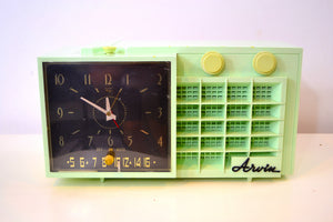 Mist Green Mid Century Retro Jetsons 1957 Arvin 5561 Tube AM Clock Radio Totally Restored! - [product_type} - Arvin - Retro Radio Farm