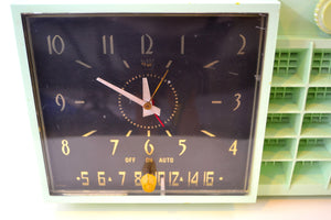 Mist Green Mid Century Retro Jetsons 1957 Arvin 5561 Tube AM Clock Radio Totally Restored! - [product_type} - Arvin - Retro Radio Farm