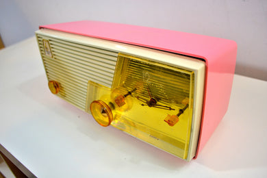 Cameo Pink Mid Century Vintage Retro 1958 Emerson Tube AM Clock Radio Sounds Great!