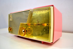 Cameo Pink Mid Century Vintage Retro 1958 Emerson Tube AM Clock Radio Sounds Great! - [product_type} - Emerson - Retro Radio Farm