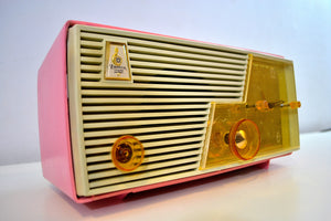 Cameo Pink Mid Century Vintage Retro 1958 Emerson Tube AM Clock Radio Sounds Great! - [product_type} - Emerson - Retro Radio Farm