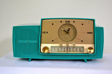 Load image into Gallery viewer, SOLD! - Sept 17, 2018 - Teal Goody Mid Century Jetsons 1957 General Electric Model 914 Tube AM Clock Radio Eye Popper! - [product_type} - General Electric - Retro Radio Farm