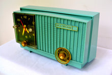 Load image into Gallery viewer, SOLD! - Dec 1, 2018 - Teal Blue Retro Jetsons Vintage 1957 RCA Victor RCA 3RD-35 Tube AM Clock Radio Cute! - [product_type} - RCA Victor - Retro Radio Farm