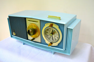 SOLD! - Aug 13, 2018 - BLUETOOTH MP3 UPGRADE ADDED - BLUE on Blue Mid-Century Retro 1963 Motorola Model C4P-55 Tube AM Clock Radio Rare Color!