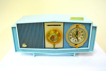 Charger l&#39;image dans la galerie, SOLD! - Aug 13, 2018 - BLUETOOTH MP3 UPGRADE ADDED - BLUE on Blue Mid-Century Retro 1963 Motorola Model C4P-55 Tube AM Clock Radio Rare Color! - [product_type} - Motorola - Retro Radio Farm