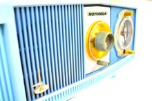 Load image into Gallery viewer, SOLD! - Aug 13, 2018 - BLUETOOTH MP3 UPGRADE ADDED - BLUE on Blue Mid-Century Retro 1963 Motorola Model C4P-55 Tube AM Clock Radio Rare Color! - [product_type} - Motorola - Retro Radio Farm