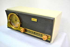 SOLD! - July 8, 2019 - Black and White Mid Century Retro 1959-1961 Travler C230 Tube AM Clock Radio Rare Color Combo! - [product_type} - Travler - Retro Radio Farm