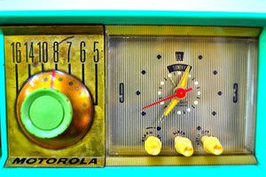 SOLD! - Sept. 18, 2019 - Surf Green 1957 Motorola Model 57CC Tube AM Clock Radio Sounds Great Looks Amazing! - [product_type} - Motorola - Retro Radio Farm