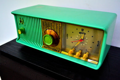 SOLD! - Sept. 18, 2019 - Surf Green 1957 Motorola Model 57CC Tube AM Clock Radio Sounds Great Looks Amazing!