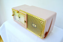 Load image into Gallery viewer, SOLD! - March 25, 2019 - Luxe Fifth Avenue Pink 1957 Bulova Model 120 Tube AM Clock Radio Excellent Condition! - [product_type} - Bulova - Retro Radio Farm