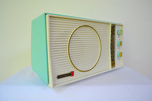 SOLD! - Aug 22, 2018 - BLUETOOTH MP3 UPGRADE ADDED - Turquoise and White Retro Jetsons Early 60s Olympic Model AFM-20 Tube AM FM Radio Totally Restored!