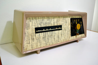 Sandalwood Beige Ivory Burlap 1954 Sparton Model 375C AM Tube Radio Real Looker!