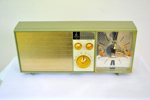 SOLD! - Dec. 6, 2018 - Eldorado Avocado Green 1962 Emerson Lifetimer II Model G1705 Tube AM Clock Radio - [product_type} - Emerson - Retro Radio Farm