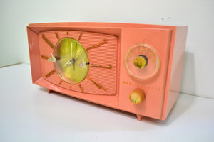 SOLD! - Aug 31, 2019 - Rose Pink 1959 Westinghouse Model H545T5A Vintage Tube AM Clock Radio Totally Restored! - [product_type} - Westinghouse - Retro Radio Farm