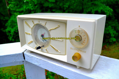 SOLD! - Nov 26, 2017 - SNOW WHITE Mid Century Retro 1959 Westinghouse Model H816L5 Tube AM Clock Radio Totally Restored!