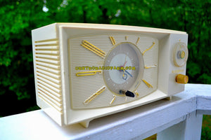 SOLD! - Nov 26, 2017 - SNOW WHITE Mid Century Retro 1959 Westinghouse Model H816L5 Tube AM Clock Radio Totally Restored! - [product_type} - Westinghouse - Retro Radio Farm