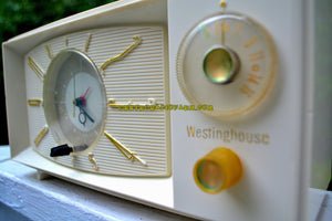 SOLD! - Nov 26, 2017 - SNOW WHITE Mid Century Retro 1959 Westinghouse Model H816L5 Tube AM Clock Radio Totally Restored! - [product_type} - Westinghouse - Retro Radio Farm