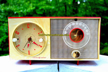 Load image into Gallery viewer, SOLD! - Sept 12, 2017 - CORVETTE RED AND WHITE Mid Century Vintage Retro 1959 General Electric GE Tube AM Clock Radio Totally Restored! - [product_type} - General Electric - Retro Radio Farm