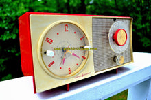 Load image into Gallery viewer, SOLD! - Sept 12, 2017 - CORVETTE RED AND WHITE Mid Century Vintage Retro 1959 General Electric GE Tube AM Clock Radio Totally Restored! - [product_type} - General Electric - Retro Radio Farm