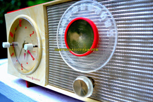 SOLD! - Sept 12, 2017 - CORVETTE RED AND WHITE Mid Century Vintage Retro 1959 General Electric GE Tube AM Clock Radio Totally Restored! - [product_type} - General Electric - Retro Radio Farm