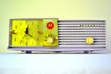 Load image into Gallery viewer, SOLD! - Oct 31, 2018 - Wisteria Lavender 1957 Motorola 57CD Tube AM Clock Radio Sweet! - [product_type} - Motorola - Retro Radio Farm
