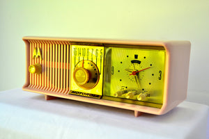 SOLD! - Mar 18, 2019 - Luscious Pink 1957 Motorola 57CC Tube AM Clock Radio Pristine Condition! - [product_type} - Motorola - Retro Radio Farm