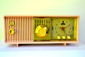 SOLD! - Mar 18, 2019 - Luscious Pink 1957 Motorola 57CC Tube AM Clock Radio Pristine Condition! - [product_type} - Motorola - Retro Radio Farm