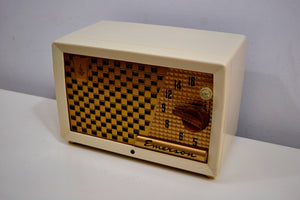 SOLD! - Dec. 14, 2019 - Ivory and Gold Retro Vintage 1955 Emerson Model 729B AM Tube Radio Totally Restored!