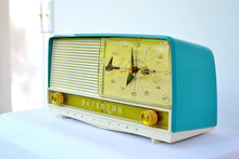 Load image into Gallery viewer, SOLD! - Sept 7, 2018 - Gorgeous Teal And White 1956 RCA Victor 9-C-71 Tube AM Clock Radio Works Great! - [product_type} - RCA Victor - Retro Radio Farm