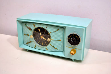 SOLD! - March 1, 2020 - Light Blue Turquoise 1959 Westinghouse Model 671T5 Vintage Tube AM Clock Radio Gorgeous and Sounds Great!