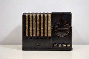 SOLD! - Jan 12, 2020 - Midnite Black Vintage Bakelite 1938 Silvertone Model 6102A AM Tube Radio Rare and Sounds Great! - [product_type} - Silvertone - Retro Radio Farm