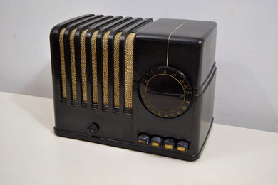 SOLD! - Jan 12, 2020 - Midnite Black Vintage Bakelite 1938 Silvertone Model 6102A AM Tube Radio Rare and Sounds Great!