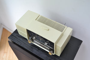 SOLD! - July 8, 2019 - Classic White 1957 General Electric Model 912D Tube AM Clock Radio - [product_type} - General Electric - Retro Radio Farm