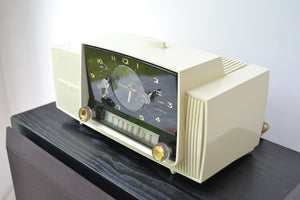 SOLD! - July 8, 2019 - Classic White 1957 General Electric Model 912D Tube AM Clock Radio