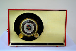 SOLD! - Sept 16, 2018 - - BLUETOOTH MP3 UPGRADE ADDED - Caliente Red and White 1957 General Electric 862 Tube AM Radio - [product_type} - General Electric - Retro Radio Farm