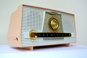 SOLD! - Dec 1, 2018 - Pink and White Vintage 1957 RCA C-4FE AM Tube Radio Totally Restored! - [product_type} - RCA Victor - Retro Radio Farm