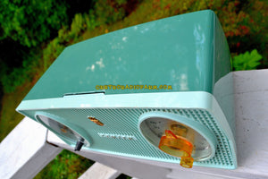 SOLD! - Oct 8, 2017 - BLUETOOTH MP3 Ready - SPRUCE Green Mid Century Retro 1959 Zenith Model B514F Tube AM Clock Radio Sounds Great! - [product_type} - Zenith - Retro Radio Farm