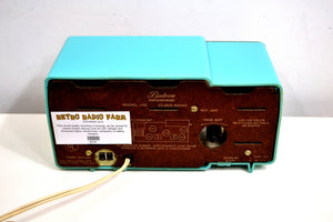 SOLD! - Feb 5, 2020 - Faberge Turquoise and Gold 1957 Bulova Model 100 AM Clock Radio Near Mint and Simply Fabulous! - [product_type} - Bulova - Retro Radio Farm