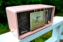 画像をギャラリービューアに読み込む, SOLD! - Sept 20, 2017 - PINK CHRYSANTHEMUM Mid Century Retro Vintage 1955 Sylvania R598-10895 Tube AM Clock Alarm Radio Upscale and Almost Mint! - [product_type} - Sylvania - Retro Radio Farm
