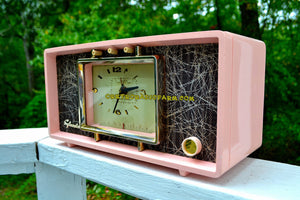 SOLD! - Sept 20, 2017 - PINK CHRYSANTHEMUM Mid Century Retro Vintage 1955 Sylvania R598-10895 Tube AM Clock Alarm Radio Upscale and Almost Mint!
