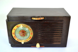 SOLD! - Dec 7, 2018 - BLUETOOTH MP3 READY - 1952 General Electric Model 66 AM Brown Bakelite Tube Clock Radio - [product_type} - General Electric - Retro Radio Farm