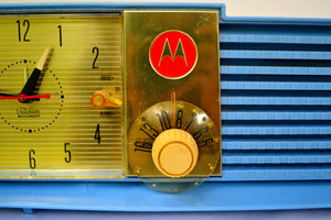 SOLD! - Mar 31, 2019 - Cornflower Blue Bi-level 1957 Motorola 57CD Tube AM Clock Radio - [product_type} - Motorola - Retro Radio Farm